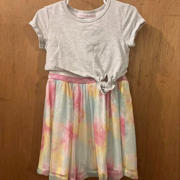 🐻Size 4/4T - Bonnie Jean - Light Gray Tee Dress w/Sweet Sparkly Skirt - Picture 1 of 7